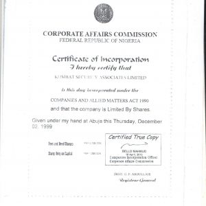 CAC CERTIFICATE OF INCORPORATION